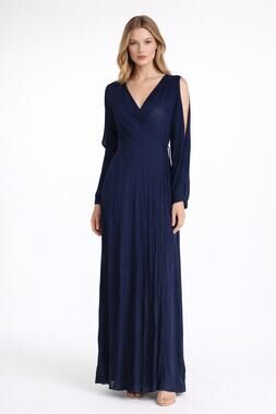 Rokoko Dazz long sleeve blue maxi wrap dress Blue Large NWT
